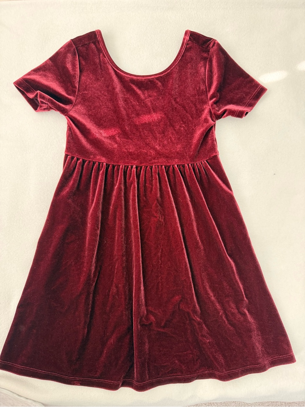 Old Navy Kids S (6-7) Velvet Short Sleeve Empire Waist Dress Burgundy Maroon
